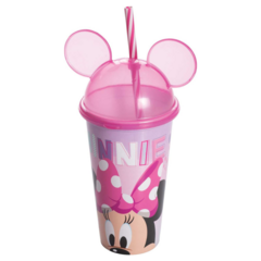COPO PLASTICO COM CANUDO 500ML PLASUTIL COM ORELHA MINNIE