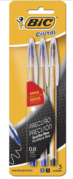 Caneta Esferográfica BIC Cristal Precisão, Azul e Preta, Ponta Fina de 0.8mm