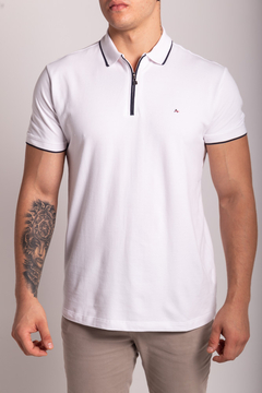 POLO ARAMIS COM ZIPER BRANCO/MARINHO - LODZ STORE