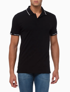 POLO CALVIN KLEIN LOGO RETILÍNEA SLIM FIT - PRETO