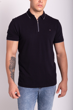 POLO ARAMIS COM ZIPER - PRETO / GELO - loja online