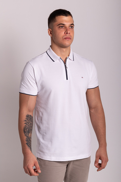 POLO ARAMIS COM ZIPER BRANCO/MARINHO - loja online