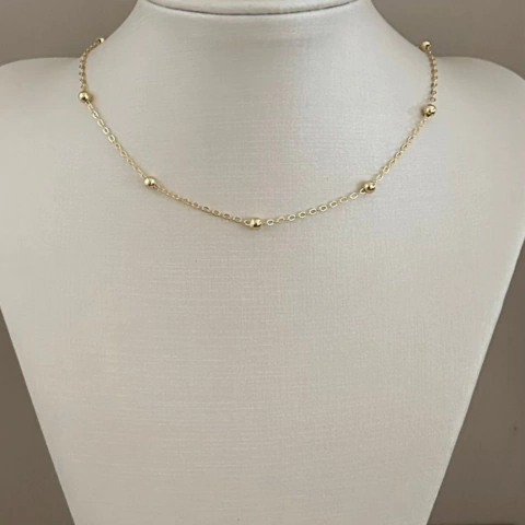 COLAR CHOCKER CORRENTE EM ELO E BOLINHA DE 35CM
