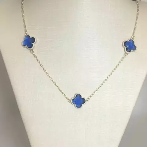 COLAR CORRENTE COM TREVO AZUL DE 40CM E 5CM DE EXTENSOR