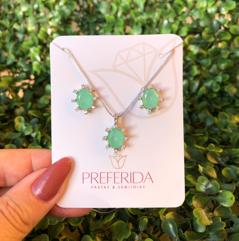 Conjunto em Ródio Branco Pedra e detalhes em Zircônia