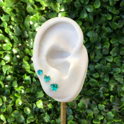 Trio de brincos Coração Turmalina - RB