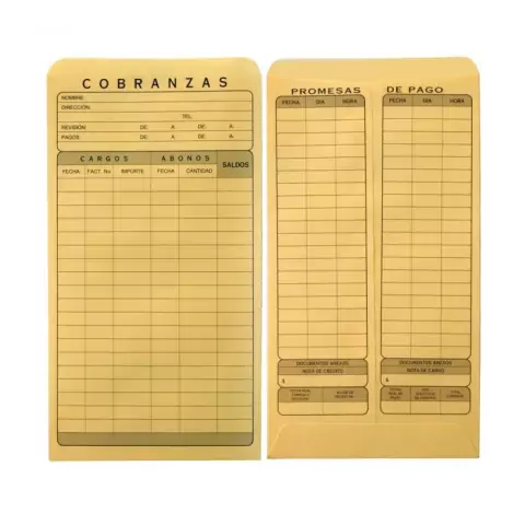 SOBRE COBRANZA 90 g 11.5 X 21.5 cm C/50 FORTEC