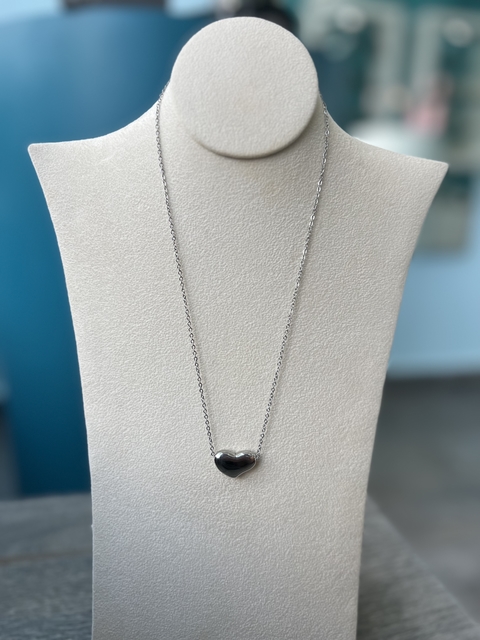 Cadena con Dije de Corazón Grande de Acero Plateado