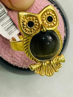 ANILLO ACD FIGURA DE BUHO Y PIEDRA CAFE