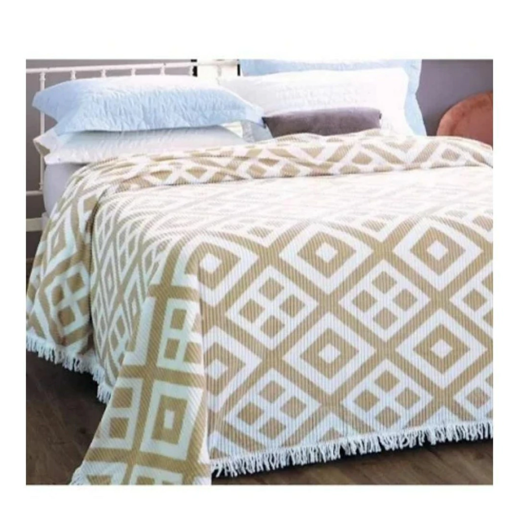 Colcha Chenille Casal Canelada Jolitex Marrom/Branca