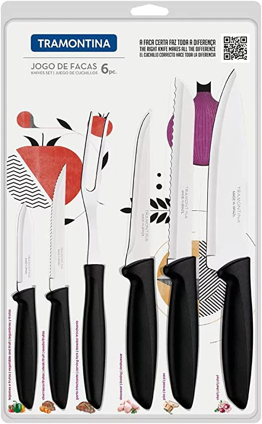 Jogo Facas Inox 6 peças Plenus Preto - Tramontina