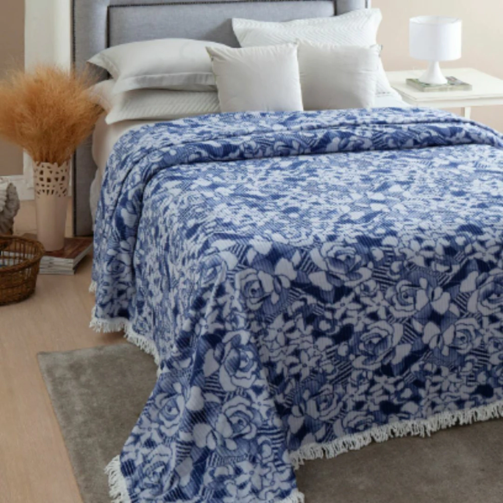 Colcha Chenille Canelada Valentina Azul Florida 2,20x2,40 Jolitex