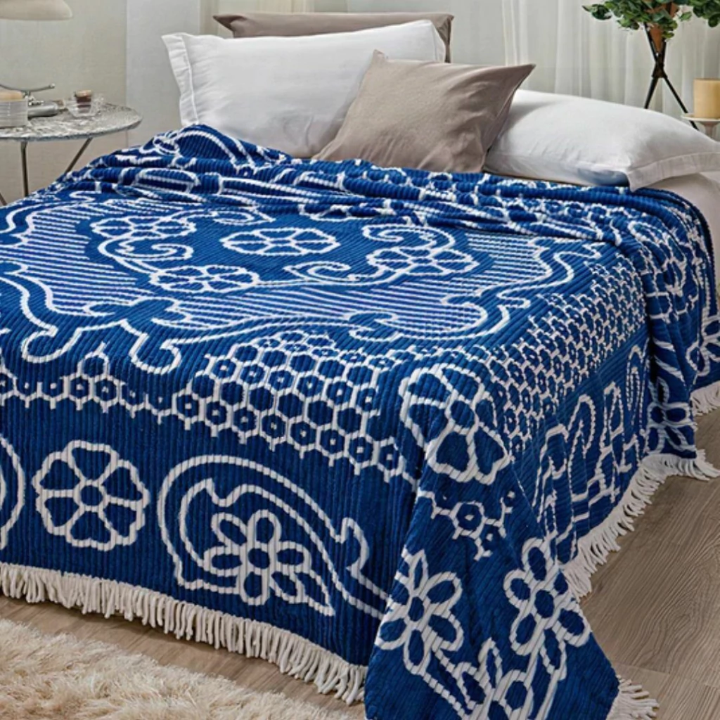 Colcha Chenille Canelada Bruna 2,20x2,40 Azul/Bran. Jolitex
