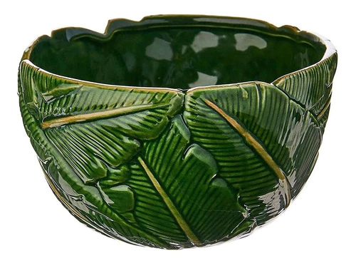 Centro De Mesa Cerâmica 16x16x9,5cm Banana Leaf Verde Lyor