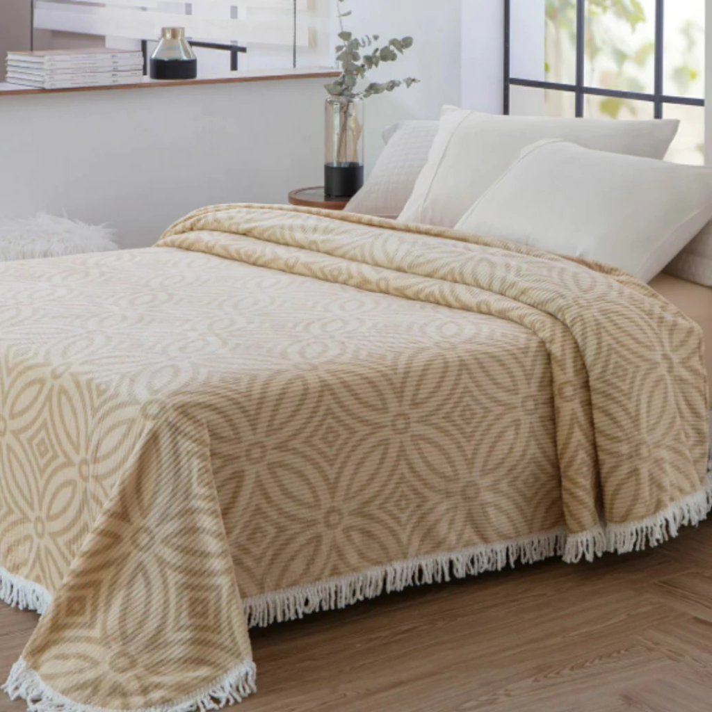 Colcha Chenille Canelada Isadora Bege 2,20x2,40m Jolitex