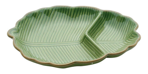 Prato Decorativo De Cerâmica 26,5x20x4cm Banana Leaf Lyor