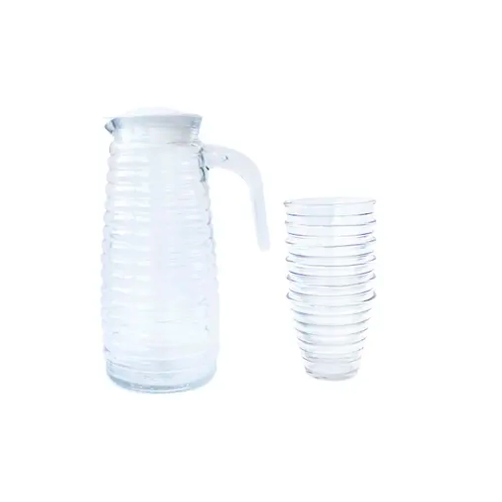 Jarra De Vidro 1,1 Litro Com 6 copos 250ml Colméia Lyor