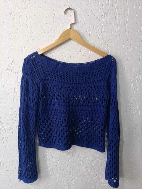 Croppe tricot vazado tam M azul royal