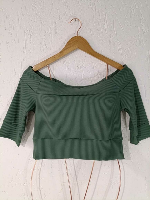 blusa van gogh canelada ombro a ombro tam G verde musgo