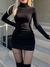 Trendy EOS Vestido Tubinho Manga Longa Gola Alta Canelado