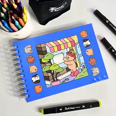 Kit Livro De Colorir Capa Dura + 24 Canetinhas - AZUL na internet