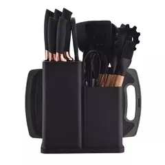 Jogo de Cozinha Kit C 19/12 Pçs de Silicone Utensílios e Copo Suporte para Cozinha Cabo de Madeira Su na internet
