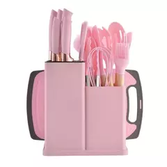 Jogo de Cozinha Kit C 19/12 Pçs de Silicone Utensílios e Copo Suporte para Cozinha Cabo de Madeira Su - comprar online