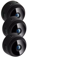 Três câmeras A9 HD Mini com design compacto e lente grande, ideal para monitoramento.