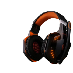 Fone de ouvido móvel para PS4 e X-BOX com detalhes em laranja e preto, ideal para jogos.