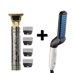 KIT 2 Escova Barba Chapinha Modelador Pente e Máquina Profissional T9 Para Acabamentor Cabelo Barbear - comprar online