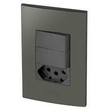 Conjunto 2 interruptor simples + 1 tomada 10a - Grafite Alumbra (Inova Class)