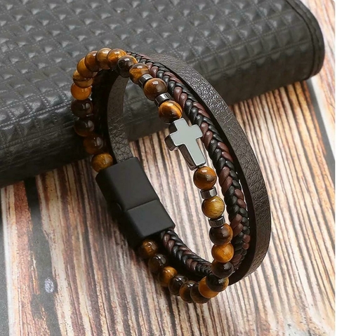 Pulsera triple modelo Orion color cafe