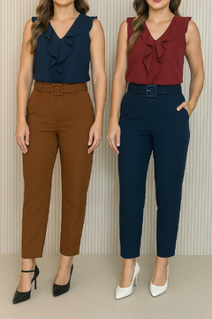 Calça alfaiataria com cinto marrom - comprar online