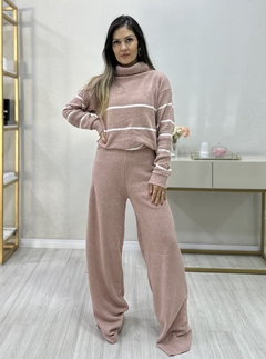 Conjunto tricot mousse listrado rosê na internet