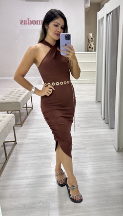 Vestido canelado marrom - comprar online