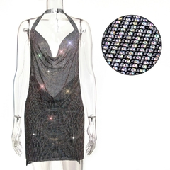 Sexy sem costas, y2k metal strass, vestido de verão feminino, bodycon, noite clube - dezzabella57