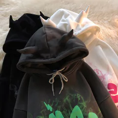 Imagem do Camisolas femininas y2k anjo, orelhas, espuma grunge hoodies roupas góticas