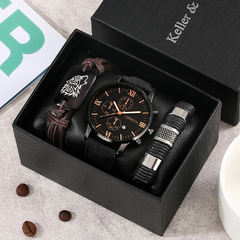 Relógios conjunto pulseira para homem de couro lobo trançado top marca de luxo - comprar online