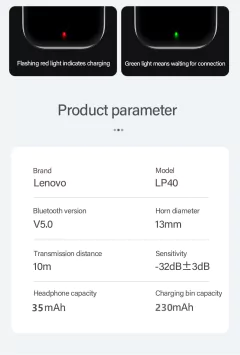Original lenovo lp40 tws fones de ouvido sem fio bluetooth toque esportivo - loja online