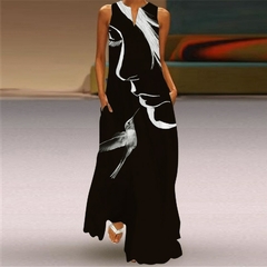 WAYOFLOVE Senhoras Primavera Verão Vestido Longo Feminino Preto Sem Mangas Solt