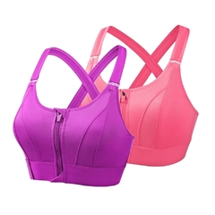 Imagem do Sutiã frontal com zíper, plus size, esportes, à prova de choque, cruz, costas