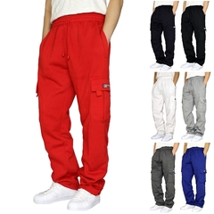 Calça com cintura solta para homem, calça esportiva de bolso para treino