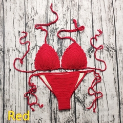 Conjunto de biquíni de crochê feito à mão com forro de moda praia feminina v - comprar online