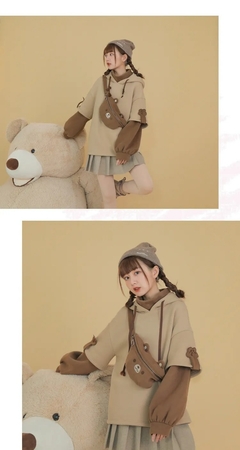 Harajuku estético urso anime moletom com capuz feminino coreano kawaii gola red - loja online