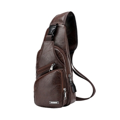 Bolsa masculina peitoral de couro pu, bolsa crossbody de designer com usb para h na internet