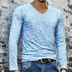 [ primavera] dos homens de manga longa t-shirts com decote em v preto t camisa - comprar online