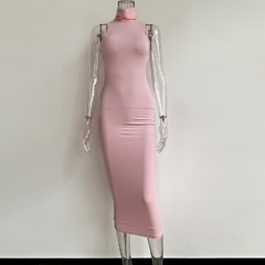 azul noite, maxi vestido longo, gola alta, bodycon - loja online