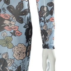 Malha gola alta, macacão com padrão floral, luvas, ver através do bodycon