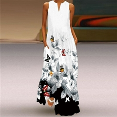 WAYOFLOVE Senhoras Primavera Verão Vestido Longo Feminino Preto Sem Mangas Solt - comprar online