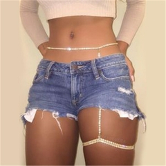 Corrente de perna de strass com pérolas, joia sexy de corpo para praia na internet